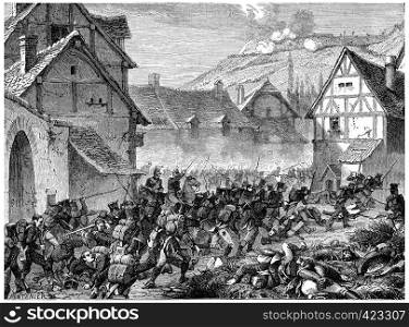 Battle of Laon, vintage engraved illustration. History of France ? 1885.