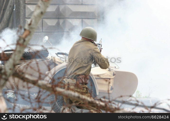 Battle scene at cinema city Cinevilla, in Latvia. 