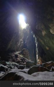 Batu Caves in Kuala Lumpur. Inside the huge limestone grotto at the Batu Caves in Kuala Lumpur
