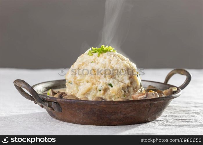 bavarian dumpling in mushroom sauce