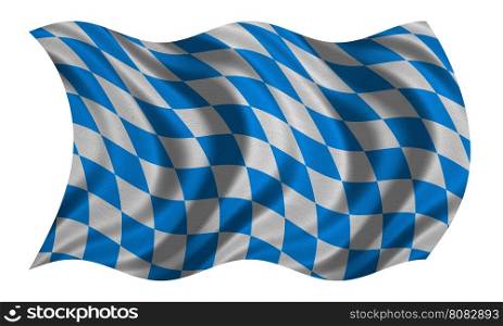 Bavarian official flag, symbol, banner, element. Oktoberfest checkered background with blue and white rhombus. Correct color. Flag of Bavaria wavy isolated on white real fabric texture 3D illustration