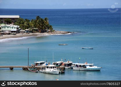 Bay and boats near coast og Grenada