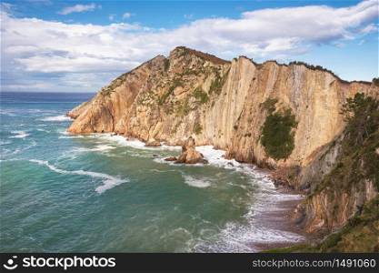 Bay and cliffs in El silenio beach, Cudillero, Asturias, Spain.