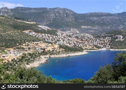 Bay and Kalkan on the Mediterranean coast of Turkey