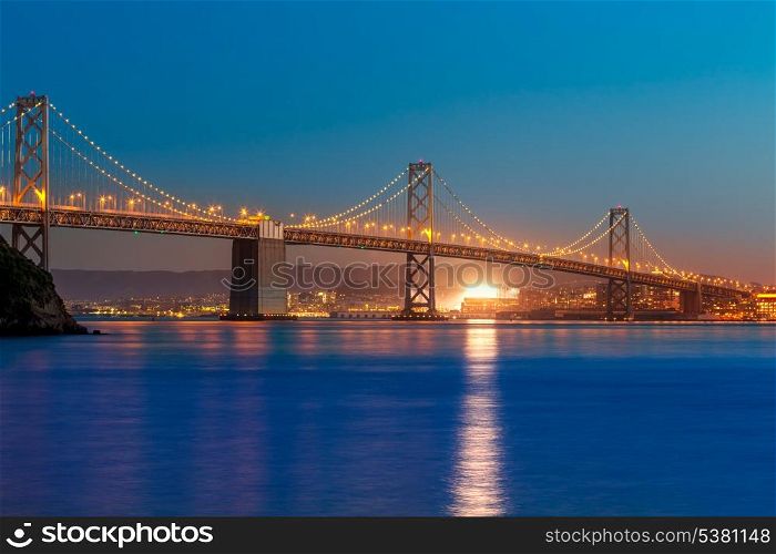Bay Bridge at sunset in San Francisco from Treasure Island California USA
