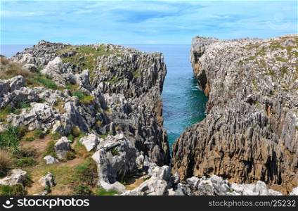 Bay of Biscay summer rocky coast view, Asturias, near Camango, Spain.