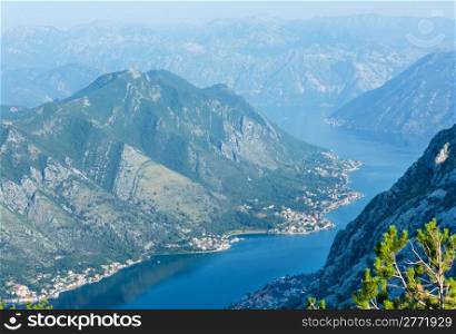 Bay of Kotor summer misty view from up (Montenegro)
