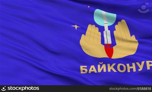 Baykonur City Flag, Country Kazakhstan, Closeup View. Baykonur City Flag, Kazakhstan, Closeup View