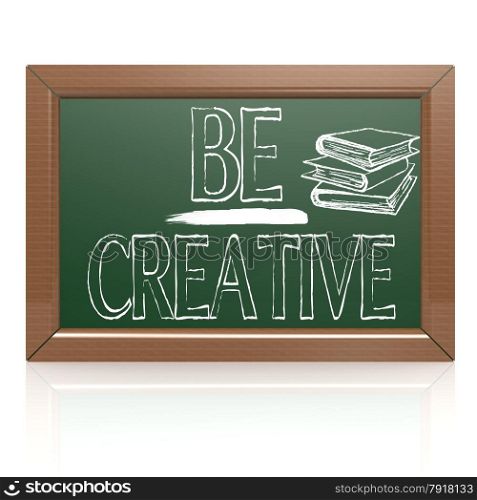 Be Creative written with chalk on blackboard image with hi-res rendered artwork that could be used for any graphic design.. Be Creative written with chalk on blackboard