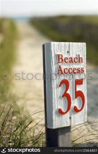 Beach access walkway and sign on Bald Head Island, North Carolina.