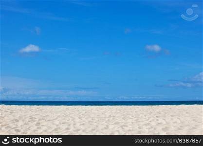 Beach and sea. White sandy tropical beach and sea under blue clear sky
