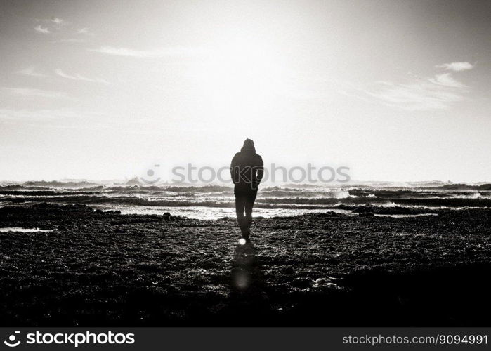 beach black and white daytime