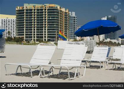 Beach chairs and umbrellas on the beach
