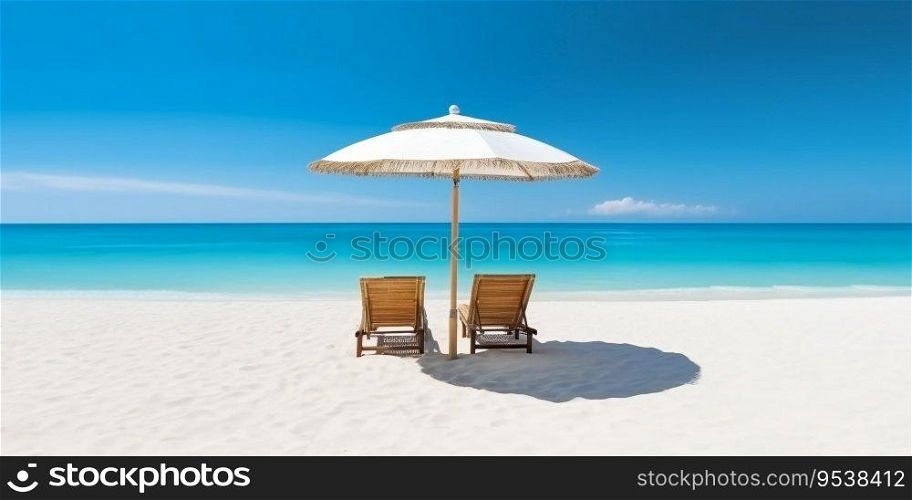 Beach chairs with umbrella and beautiful sand beach tropic