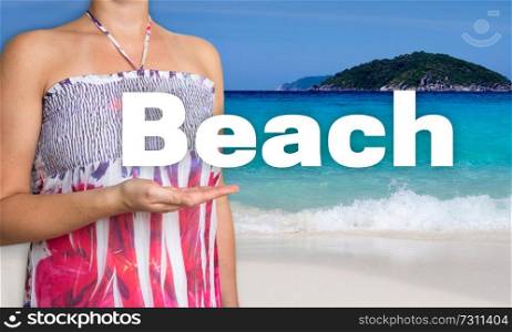 Beach concept is presented by woman on the beach.. Beach concept is presented by woman on the beach