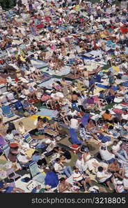 Beach Crowded With Sunbathers