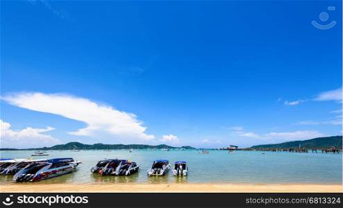 Beach harbor area for tourist traveling to the sea at Chalong Bay famous attractions in Phuket island, Thailand, Thailand, 16:9 Wide Screen