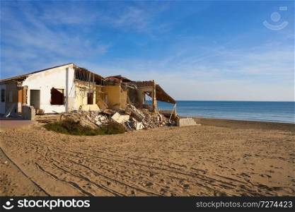 Beach house destroyed by hurricane in Alicante at Guardamar del Segura Spain