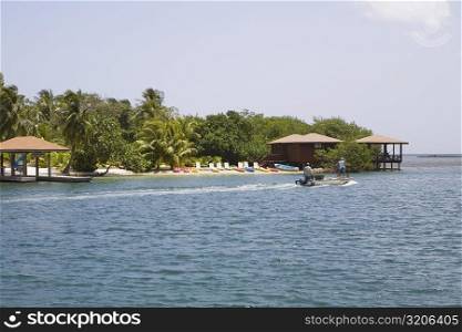 Beach hut on the beach, Sandy Bay, Roatan, Bay Islands, Honduras