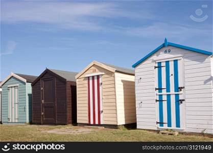 Beach huts near the sea in the UK