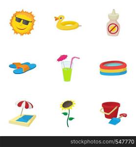 Beach icons set. Cartoon illustration of 9 beach vector icons for web. Beach icons set, cartoon style