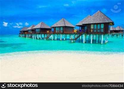 beach in Maldives with few palm trees and blue lagoon