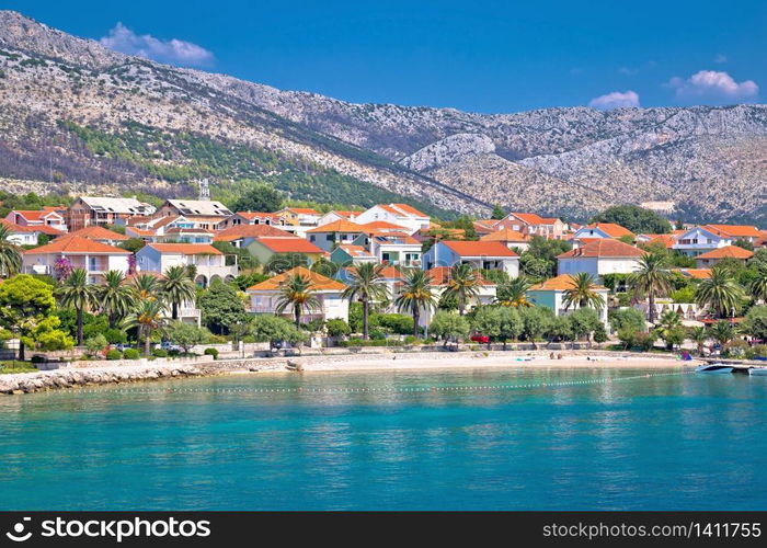 Beach in Town of Orebic on Peljesac peninsula view, southern Dalmatia region of Croatia