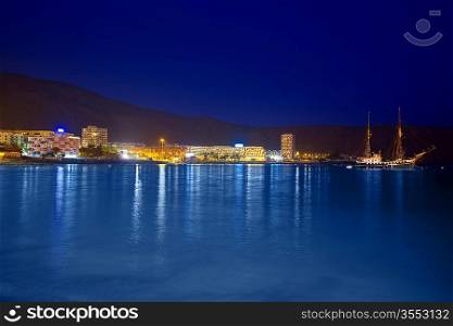 Beach los Cristianos night view in Tenerife Arona Adeje coast Canary Islands