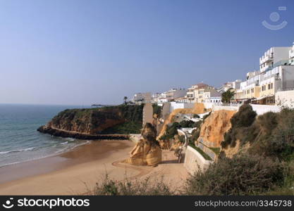 Beach of Albufeira, which is situtated in the region of touristic Algarve in the south coast of Portugal.