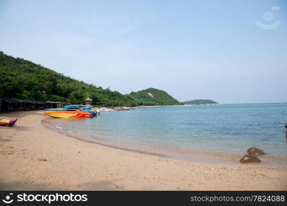 Beach of Koh Larn. Boats moored on the beach. For visitors.