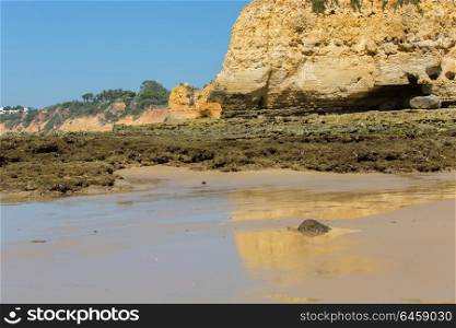 beach of Olhos de Agua in Albufeira. This beach is a part of famous tourist region of Algarve.