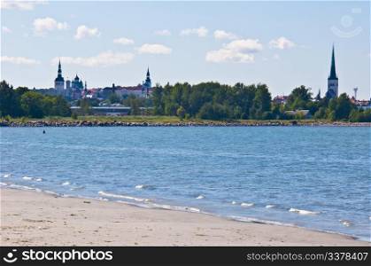 Beach of Tallinn. beach of Tallinn with the cityscape in the background
