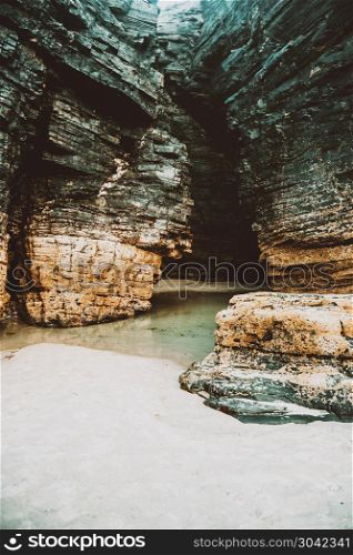 Beach of the cathedrals with large stones of Ribadeo, Lugo, Spain. Beach of the cathedrals with large stones of Ribadeo, Spain