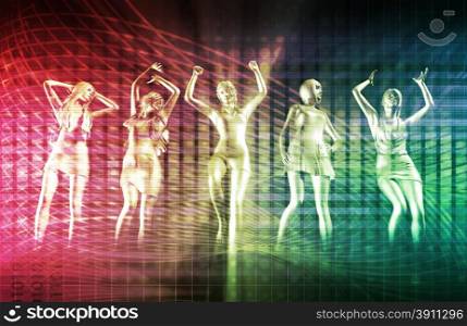 Beach Rave Party with Disco Dancing Girls . Medical Concept