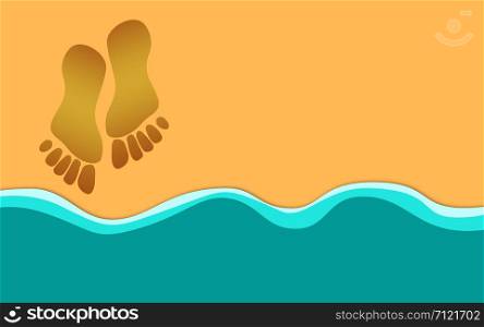 Beach sand with footprint and wave , 3D rendering