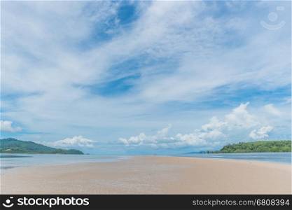 Beach scene showing sand, sea and sky in Krabi,Thailand