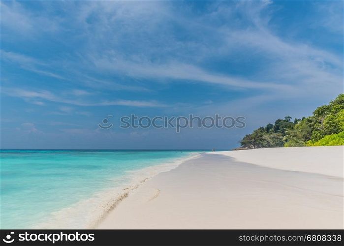 Beach scene showing sand, sea and sky in Tachai island,Thailand