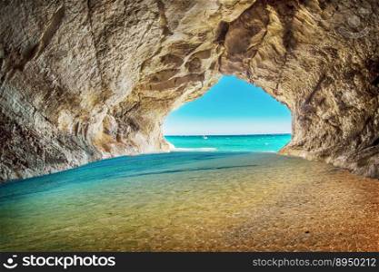 beach sea stone water blue cave