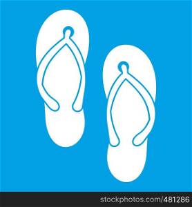 Beach thongs icon white isolated on blue background vector illustration. Beach thongs icon white