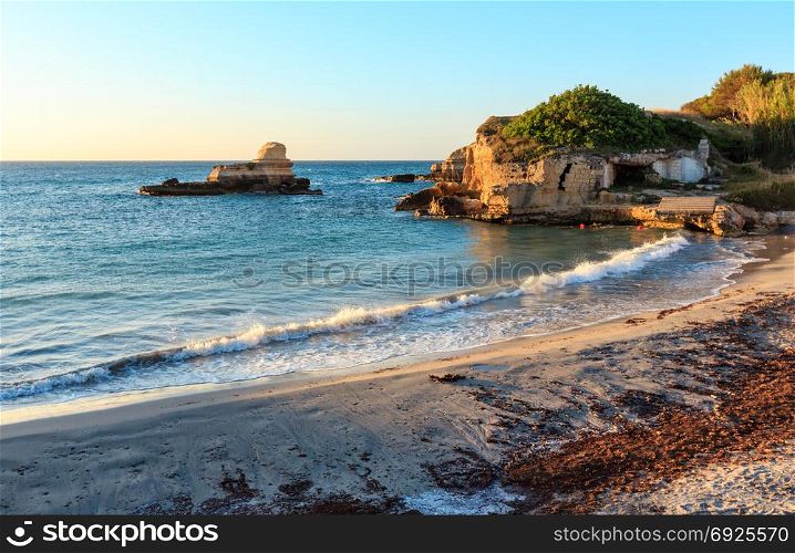 Beach Torre Sant&rsquo;Andrea and islet Scoglio the Tafaluro, Otranto region, Salento Adriatic sea coast, Puglia, Italy