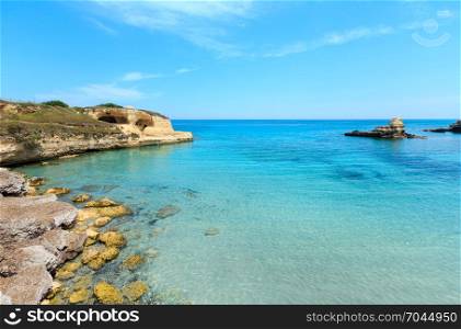 Beach Torre Sant&rsquo;Andrea and islet Scoglio the Tafaluro, Otranto region, Salento Adriatic sea coast, Puglia, Italy