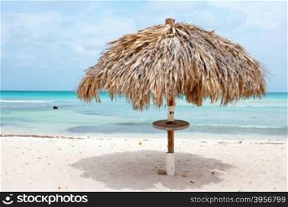 Beach umbrella on Palm Beach in Aruba Caribbean
