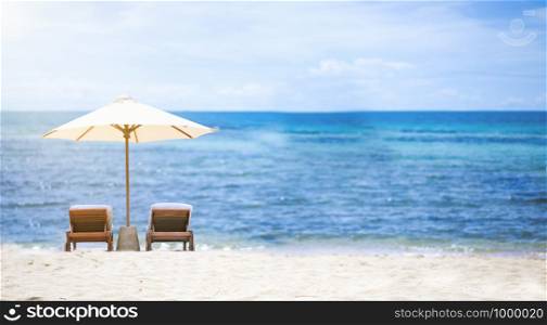 Beach vacation Concept with chair and blue sky. Summer vacation travel holiday design