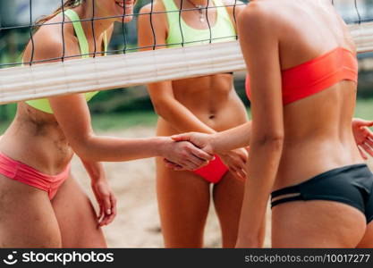Beach Volleyball Girls Shaking Hands after the Match 