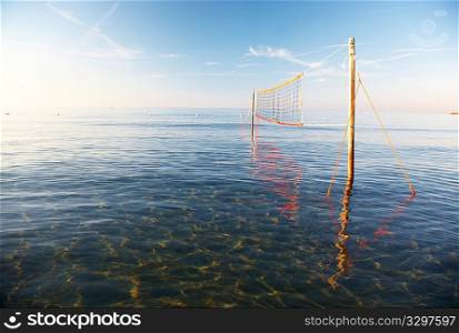 Beach Volleyball net in low water, horizontal frame