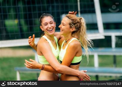 Beach Volleyball Players After the Match, Congratulating Each Other