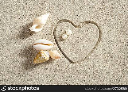 beach white sand with heart shape printed such a summer vacation concept still life
