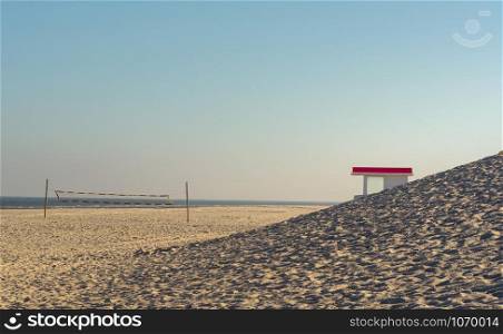 Beach with fine sand on Sylt island in the North Sea. Summer landscape with sunny beaches and blue water in north Germany.