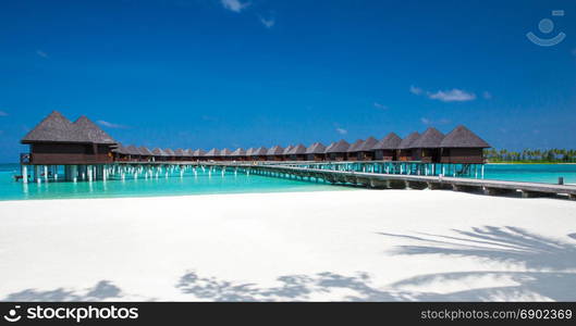 beach with water bungalows at Maldives