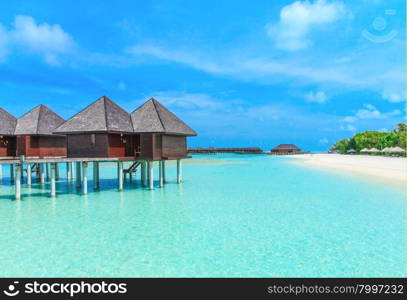 beach with water bungalows at Maldives&#xA;&#xA;